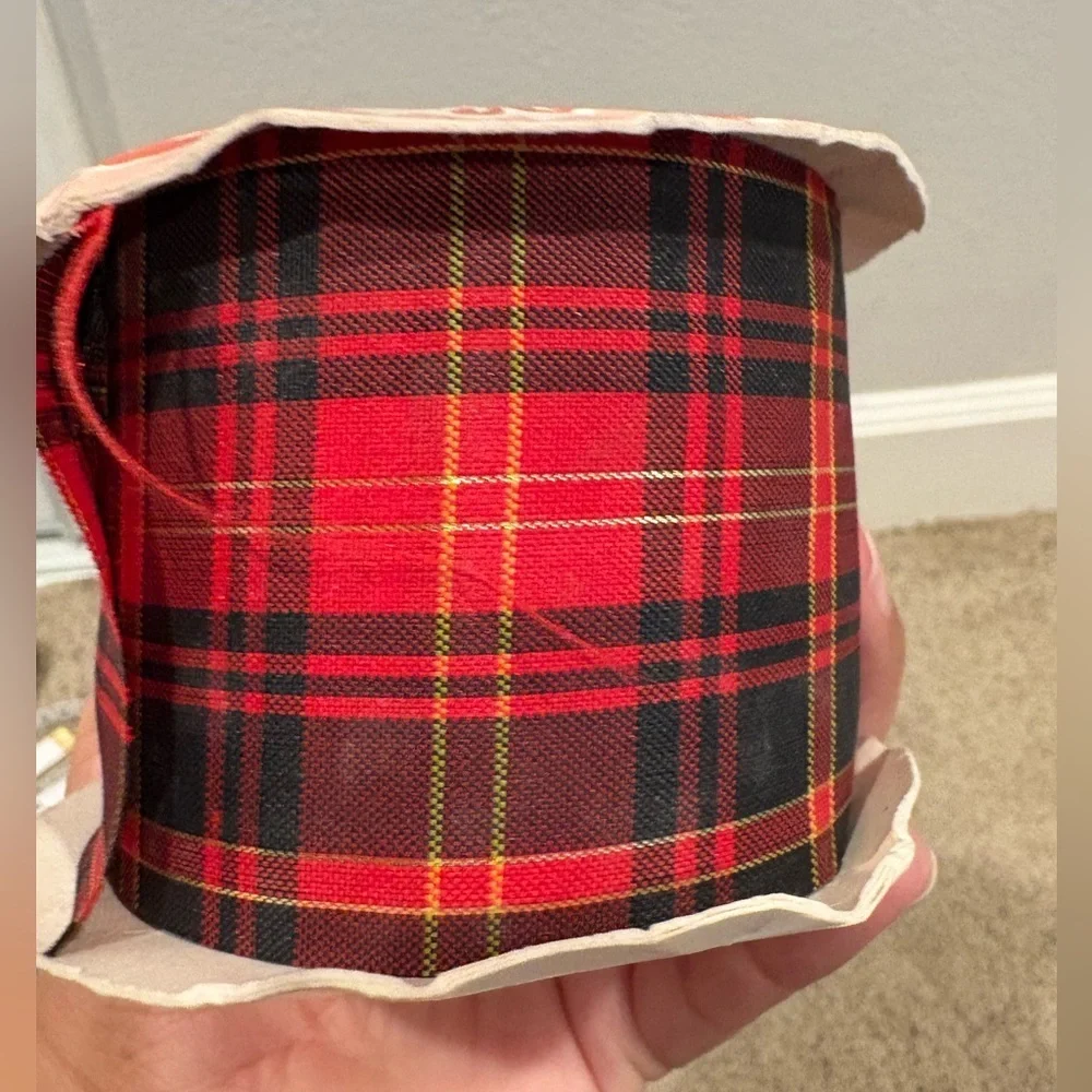 Vintage Made in the USA Red and BlackPlaid Christmas ribbon